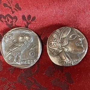 Owl Coin. Greek Talisman. Athena &  Owl